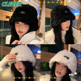 Clever หมวกบักเก็ต ผ้ากํามะหยี่ขนนิ่ม แบบหนา กันลม พับได้ สีพื้น สําหรับผู้หญิง