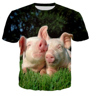 เสื้อยืด พิมพ์ลายสัตว์หมู สไตล์ฮาราจูกุ สตรีท