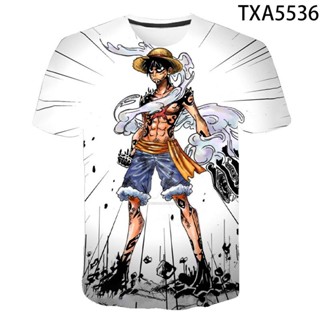 ใหม่ เสื้อยืดลําลอง แขนสั้น พิมพ์ลายอนิเมะ One Piece สไตล์สตรีท