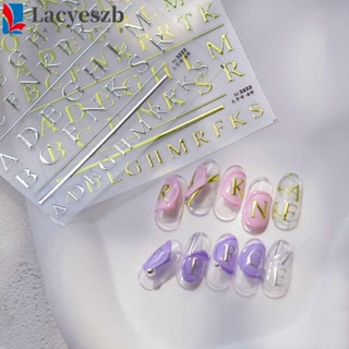 Lacyeszb สติกเกอร์ตกแต่งเล็บ ลายตัวอักษรภาษาอังกฤษ สีทอง สีเงิน DIY