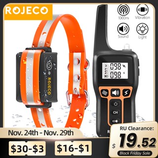 Rojeco ปลอกคอฝึกสุนัขไฟฟ้า 1000 ม. รีโมทคอนโทรล กันน้ํา ชาร์จไฟได้ หยุดเห่า ปลอกคอช็อตไฟฟ้า บทบาทสมมติ