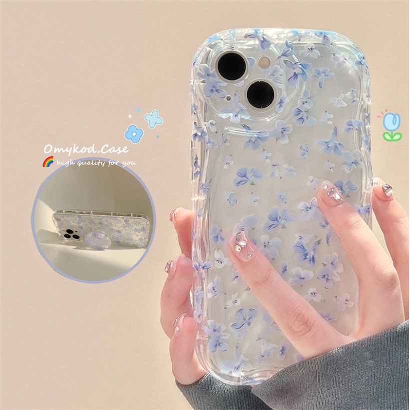 Ready Stock Samsung A15 A05 A05s A14 A13 A12 A53 A52 A51 A04 A03S A22 A23 A24 A32 A33 A34 A50 A30 A50S A54 Ins Floral Phone Case + Holder Shockproof Air Cushion Protective Back Cover