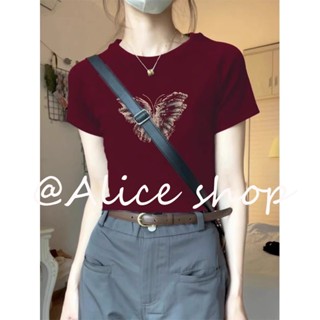 Alice  เสื้อครอป เสื้อแฟชั่นผู้หญิง สีพื้น สําหรับผู้หญิง ใส่ไปคลับ ปาร์ตี้ 2023 NEW  สบาย สวยงาม fashion ทันสมัย A99J63W 36Z230909