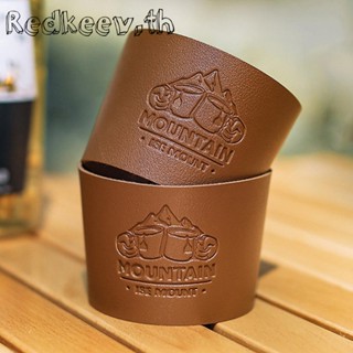 Redkeev™ ฝาครอบแก้วกาแฟ หนัง PU กันลื่น แบบพกพา สําหรับเดินป่า ตั้งแคมป์