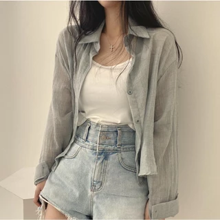 mimi&didi*พร้อมส่ง*เสื้อเชิ้ตแขนยาวแฟชั่นสั้น ผู้หญิง คอวี หลวม เสื้อทำงานสีขาว สไตล์เกาหลีสุดๆ ผ้าจับจีบเก๋ๆ สีทึบ#W260
