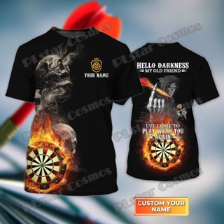 เสื้อยืดลําลอง แขนสั้น พิมพ์ลาย Name Darts Fire Skull Flame 3D แฟชั่นฤดูร้อน สําหรับผู้ชาย ผู้หญิง Darts Player DW252