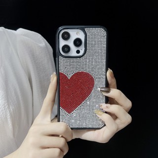 เคสป้องกันโทรศัพท์มือถือ ลายหัวใจ ประดับเพชร หรูหรา สําหรับ Apple 14 Pro MAX 15 Pro 13 12 11 Pro MAX