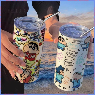 🥤Animation Peripheral Limited Water Cup🥤กระติกน้ําร้อนสเตนเลส แบบพกพา ลายชินจัง พร้อมหลอดดูด สําหรับสํานักงาน