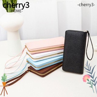 Cherry3 กระเป๋าสตางค์ กระเป๋าคลัทช์ มีซิป หนัง PU แต่งพู่ ขนาดเล็ก สีพื้น สําหรับผู้หญิง