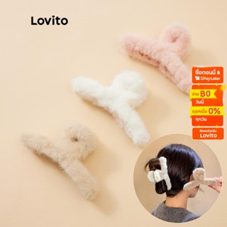 Lovito กิ๊บติดผมพลาสติก ขนเทียม ทรงตรง สีกากี ชมพู ขาว L233L267