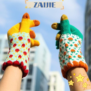 Zaijie24 ถุงมือถักนิตติ้ง ถุงมือเล่นสกี กลางแจ้ง ฤดูหนาว หนา แบบเต็มนิ้ว