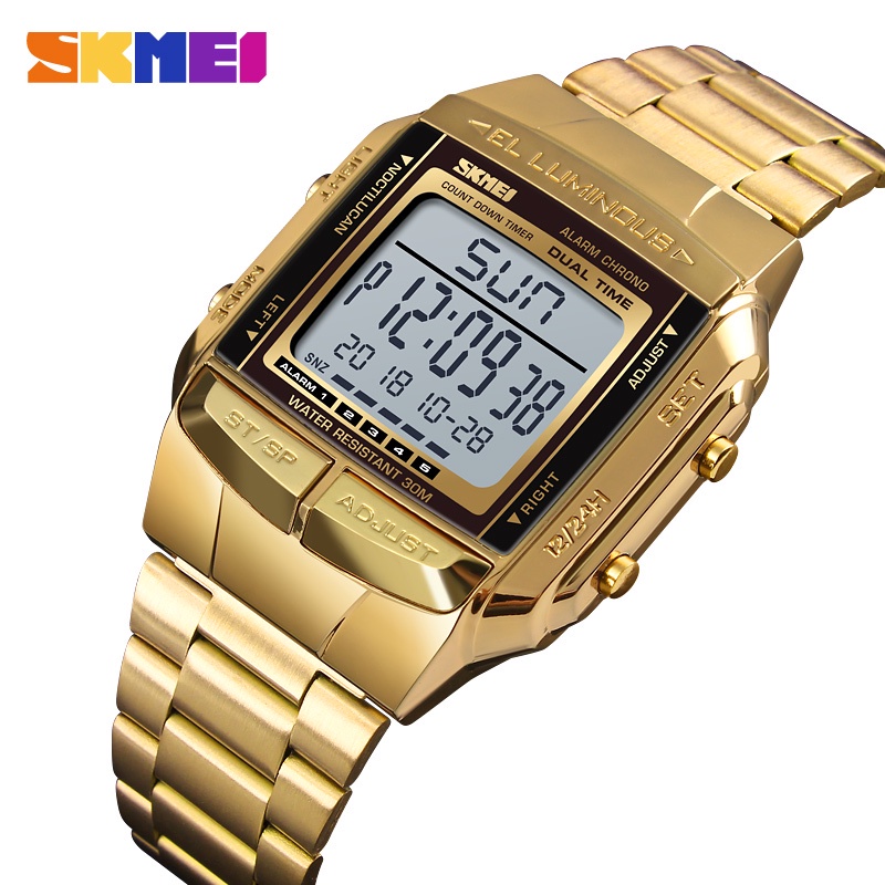 Skmei 1381 นาฬิกาสปอร์ตดิจิตอล LED สแตนเลสกันน้ําสําหรับผู้ชาย