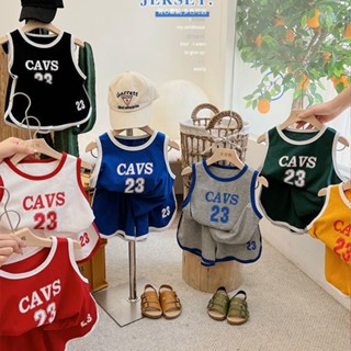 พร้อมส่ง ชุดกีฬาเด็กผู้ชาย เสื้อยืดแขนกุด กางเกงขาสั้น เครื่องแบบบาสเก็ตบอล สองชิ้น สไตล์เกาหลี แฟชั่นฤดูร้อน สําหรับเด็ก