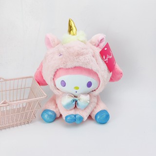 ตุ๊กตาการ์ตูนอนิเมะยูนิคอร์น Melody Kuromi Cinnamoroll สีขาว ของเล่นสําหรับเด็ก