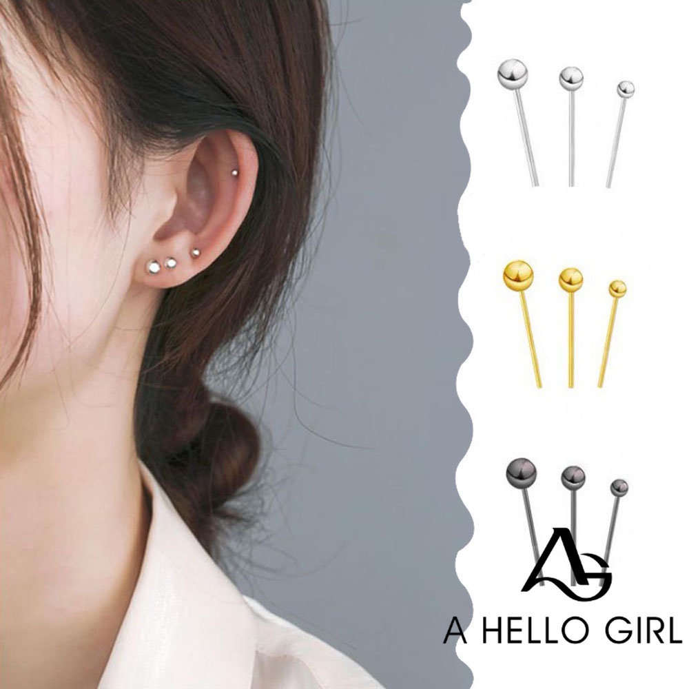 A HELLO GIRL ต่างหูเงิน 925 3 4 5 มม. เรียบง่าย ขนาดกะทัดรัด สําหรับนักเรียนหญิง