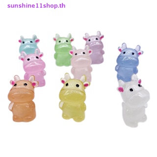 Sunshop ตุ๊กตาวัวกระทิง ราศีจีน เรืองแสง ขนาดเล็ก ของเล่น สําหรับตกแต่งบ้านตุ๊กตา 2 ชิ้น