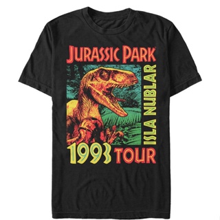 Mens Jurassic Park Isla Nublar 1993 Tour Featuring Velociraptor Tshirt เสื้อยืดคอกลม