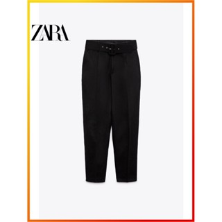 Zara ใหม่ กางเกงขายาว ผ้าลินิน มีสายเข็มขัด สําหรับผู้หญิง 2134710 800