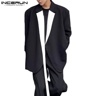 Incerun ชุดสูทริบบิ้น ทรงหลวม ขนาดใหญ่ สีตัดกัน