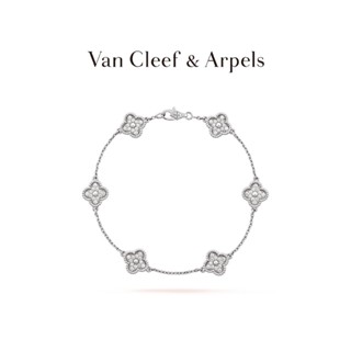 [พร้อมส่ง] Vca/van Cleef &amp; Arpels Sweet Alhambra สร้อยข้อมือ ประดับเพชร หกเหลี่ยม ลายดอกไม้ สีขาว