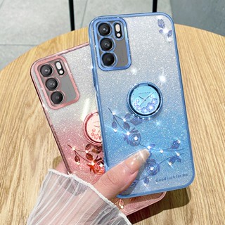 เคสยางนิ่ม ลายดอกไม้ ประดับเพชร วิบวับ สําหรับ OPPO Reno 7 Pro 6 5G 5