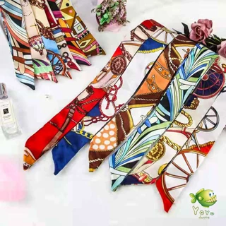 YOYO ริบบิ้นผูกกระเป๋า พิมพ์ลาย ขนาดเล็ก สําหรับผู้หญิง ขนาด 85x4 ซม. Silk scarf