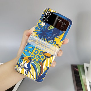 เคสโทรศัพท์มือถือ PC แบบแข็ง ป้องกันกระแทก ลายดอกไม้ นก สามชิ้น สําหรับ Samsung Galaxy Z Flip 4 Z Flip 3 5G Z Flip 4 Zflip3