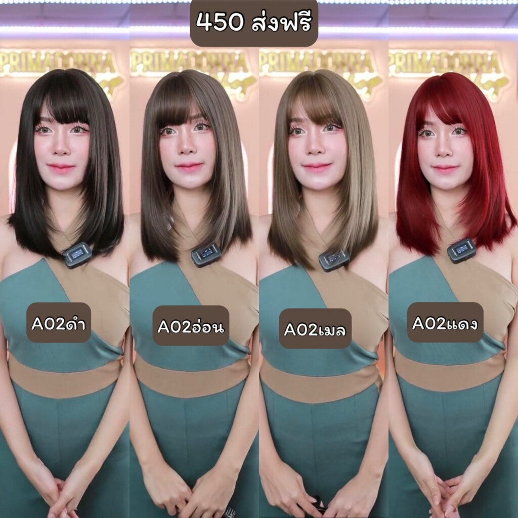 รหัส A02 : วิกผมตรงสั้นสไลค์ด้านหน้า (แถมเน็ต+ขาตั้ง)