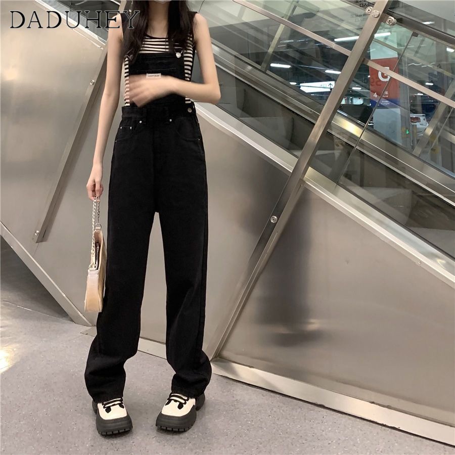 DaDuHey2026 Women's Korean-Style Loose Black High Waist Denim Suspender Pants Slimming and Straight Wide-Leg Draggle-Tail Trousers — صورة 4