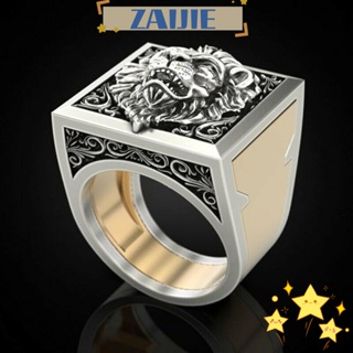 ZAIJIE Hot Two Tone New Gift Lion Rings Size 6-13 Party Ring Men Fashion Silver