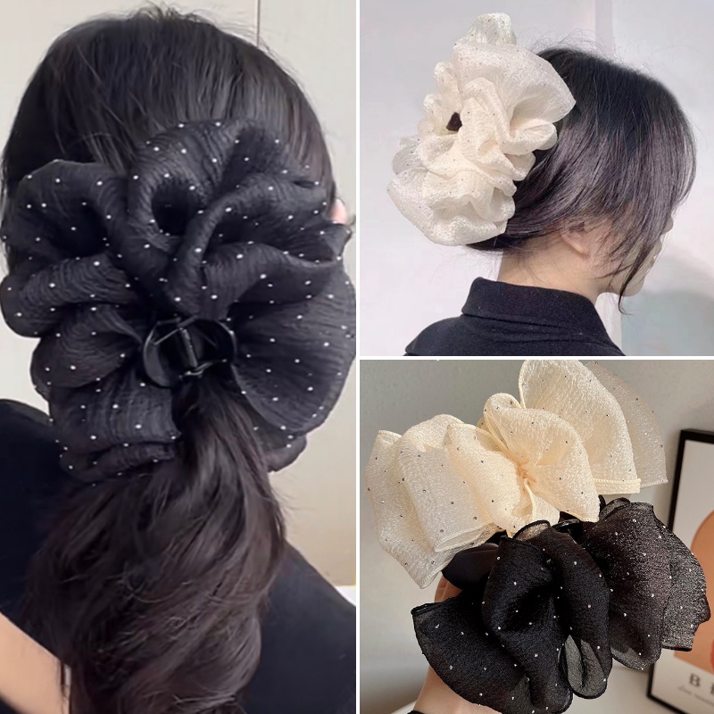 ผู ้ หญิงขนาดใหญ ่ จีบโบว ์ ผม Claw คลิปหรูหราคลิปผมผ ้ ากอซความงามผมหางม ้ าคลิปสําหรับสาว