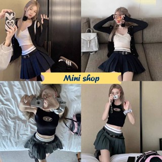 Mini shop🌸พร้อมส่ง🌸 (2323) กระโปรงเอวสูงสั้นแถมเข็มขัดน่ารักมาก  -NZ-XM