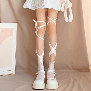 Cross Strap Medium Tube Socks Children Cute Japanese JK Calf Socks Lolita Socks Girls Pure Lust Personality Lace Split Toe Socks