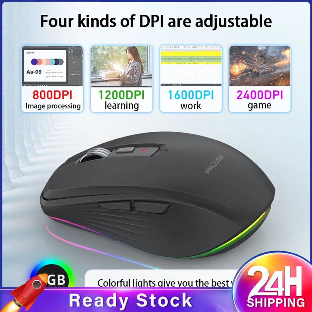 เมาส์ไร้สาย Type-C Bluetooth 2.4G Dual Mode เมาส์ Rgb แบบชาร์จไฟได้ตัวรับสัญญาณ Usb 4 Dpi ปรับระดับเสียงได้สำหรับ Pc แล็ปท็อป