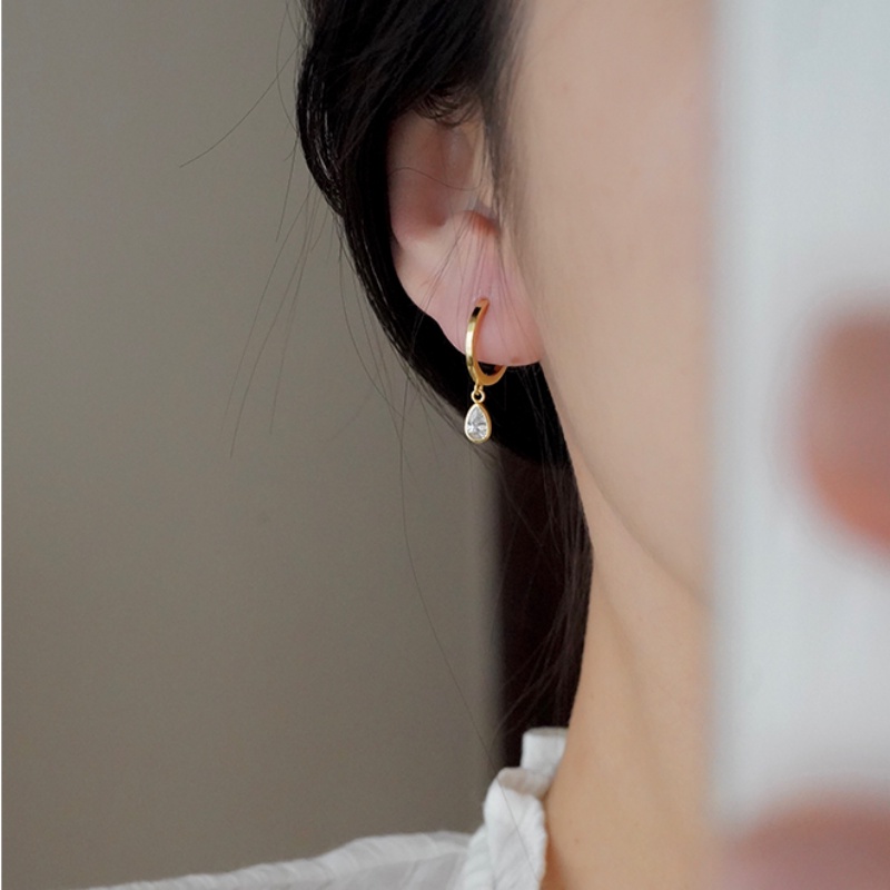 We Flower ต่างหูห่วง ทอง 14K ประดับเพทาย คริสตัล รูปหยดน้ํา หรูหรา กันแพ้ เครื่องประดับ สําหรับผู้หญิง