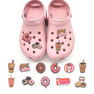 Dunkin Donuts Jibitz Croc Charms Milktea Jibits Charm Pin Hamburg Coffee Jibbits Crocks สําหรับเด็ก ตกแต่งรองเท้า