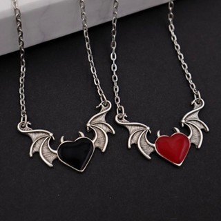 Creative Devil Heart Necklace for Girls New Alloy Oil Dropping Peach Heart Devil Wings Pendant Necklace Jewelry for Women