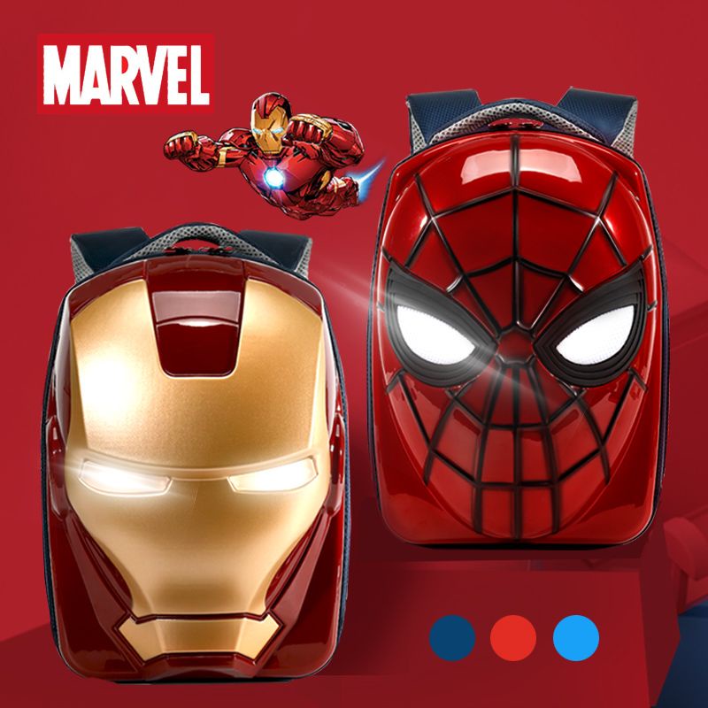 ✲Spiderman Iron Man เด็ก Luminous กระเป๋านักเรียนโรงเรียนอนุบาล Middle Class Big Class 4-8 ปีเด็กทารก First Grade กระเป๋าเป้สะพายหลัง 34 * 24 * 13 ซม.