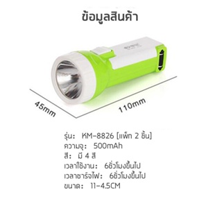 ไฟฉาย Kamisafe  ชาร์จไฟบ้าน LED 1 ดวง สปอตไลท์ ไม่กินไฟ พกพาสะดวก แบตเตอรี่500mAh ไฟฉุกเฉิน ถ