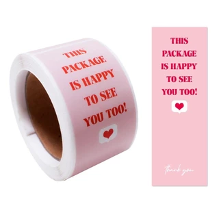 พร้อมส่ง! จากไทยสติ๊กเกอร์ Thank You สีชมพู ,สติ๊กเกอร์ขอบคุณ ขนาด 3x9cm. จำนวน 100 ดวง