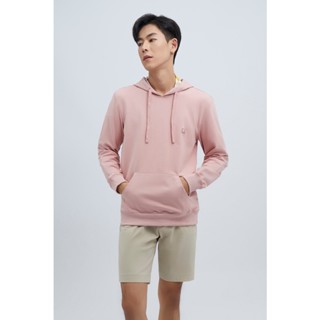 ESP เสื้อฮู้ดดี้ปักโลโก้ ผู้ชาย สีชมพูอ่อน | Logo Embroidered Hoodie | 3682