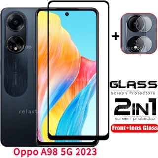 2in1 ฟิล์มกระจกนิรภัยกันรอยหน้าจอ เลนส์กล้อง HD แบบเต็มจอ สําหรับ Oppo A98 A78 A58 OPPOA58 OPPOA78 OppoA98 5G 4G