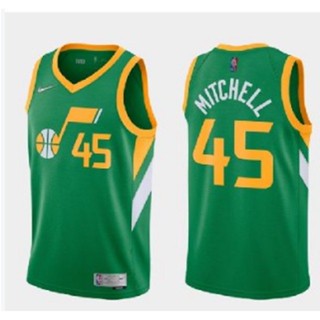 Nba Utah Jazz No. สไตล์คลาสสิก เสื้อกีฬาบาสเก็ตบอล สีเขียว 45 Mitchell 319820