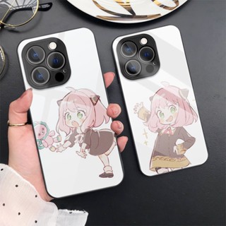 เคสโทรศัพท์มือถือกระจกนิรภัย แบบแข็ง ป้องกันกล้อง ลายการ์ตูน Spy×Family Anya สําหรับ iPhone 14 Pro Max 13 12 11 X XR Xs 7 8 SE 2020