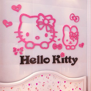 สติกเกอร์อะคริลิค ลาย Hello Kitty 3D สําหรับติดตกแต่งผนังบ้าน ห้องนอนเด็ก