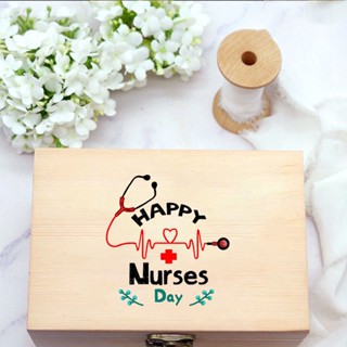 กล่องลิ้นชักไม้ พิมพ์ลาย Happy Nurses Day เหมาะกับของขวัญวันพยาบาล สําหรับใส่เครื่องสําอาง