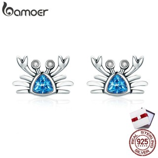 BAMOER Ocean Crab Stud Earrings 100% 925 Sterling Silver Blue CZ SCE413