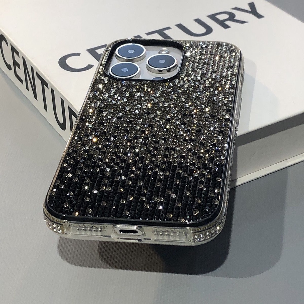 Glitter Diamond Gradient สีเคสโทรศัพท์สําหรับ iPhone 16 Pro Max 15 Plus 13 14 12 11 Xs Max X Xr 7 8 Bling ฝาหลัง