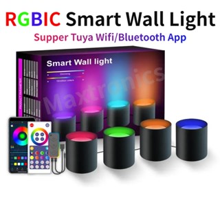 Rgbic Tuya WIFI Smart Led โคมไฟติดผนัง / ไฟดาวน์ไลท์ เชื่อมต่อเพลง ตกแต่งบ้าน ทํางานร่วมกับ Alexa หลากสี ไฟ Led ติดผนัง สําหรับตกแต่งบ้าน