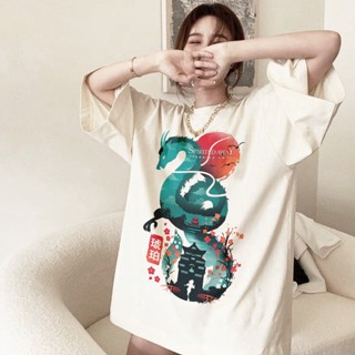 เสื้อยืดผ้าฝ้ายพิมพ์ลายStudio Ghibli Designs White T shirts Trendy Casual Tops